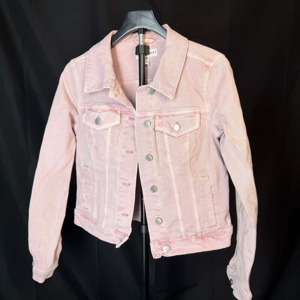LOFT Denim Jacket Size S Pink Trucker Button Down